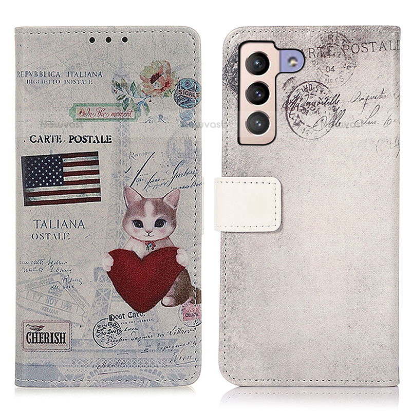 Leather Case Stands Fashionable Pattern Flip Cover Holder D02Y for Samsung Galaxy S21 Plus 5G