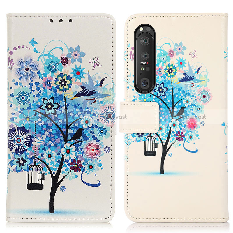 Leather Case Stands Fashionable Pattern Flip Cover Holder D02Y for Sony Xperia 1 III