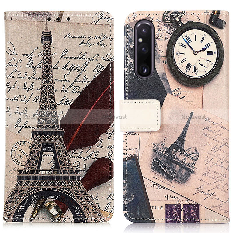Leather Case Stands Fashionable Pattern Flip Cover Holder D02Y for Sony Xperia 1 V