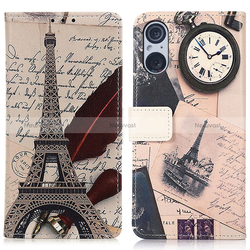 Leather Case Stands Fashionable Pattern Flip Cover Holder D02Y for Sony Xperia 5 V