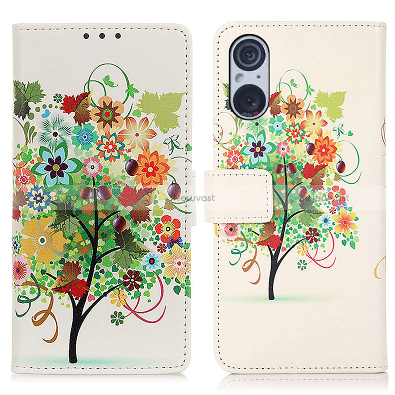 Leather Case Stands Fashionable Pattern Flip Cover Holder D02Y for Sony Xperia 5 V