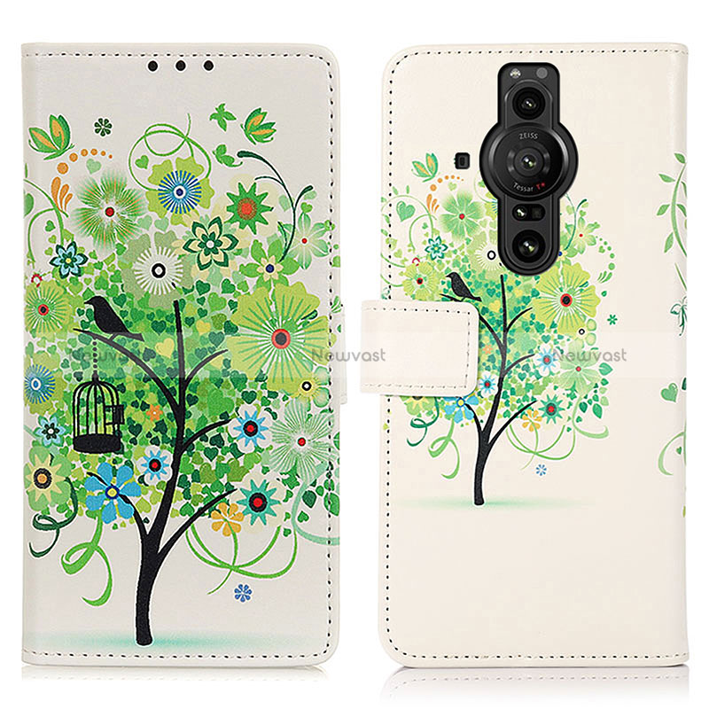 Leather Case Stands Fashionable Pattern Flip Cover Holder D02Y for Sony Xperia PRO-I