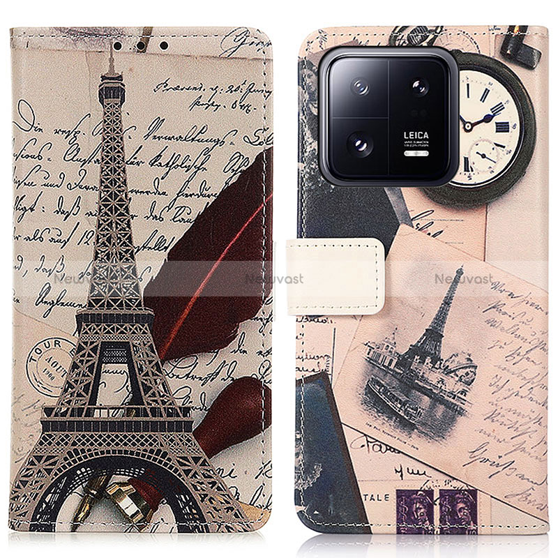 Leather Case Stands Fashionable Pattern Flip Cover Holder D02Y for Xiaomi Mi 13 5G Gray
