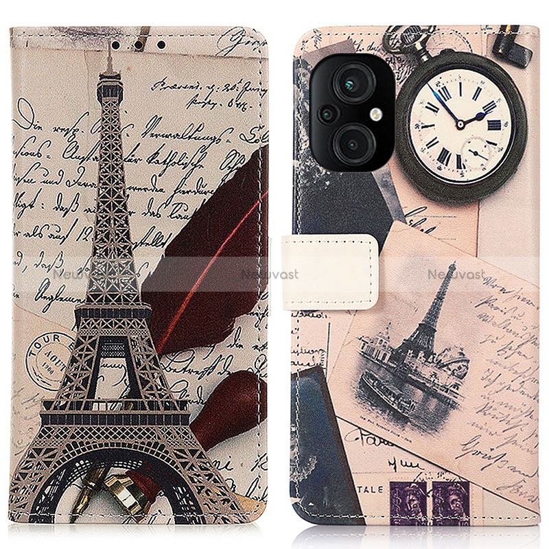 Leather Case Stands Fashionable Pattern Flip Cover Holder D02Y for Xiaomi Poco M5 4G