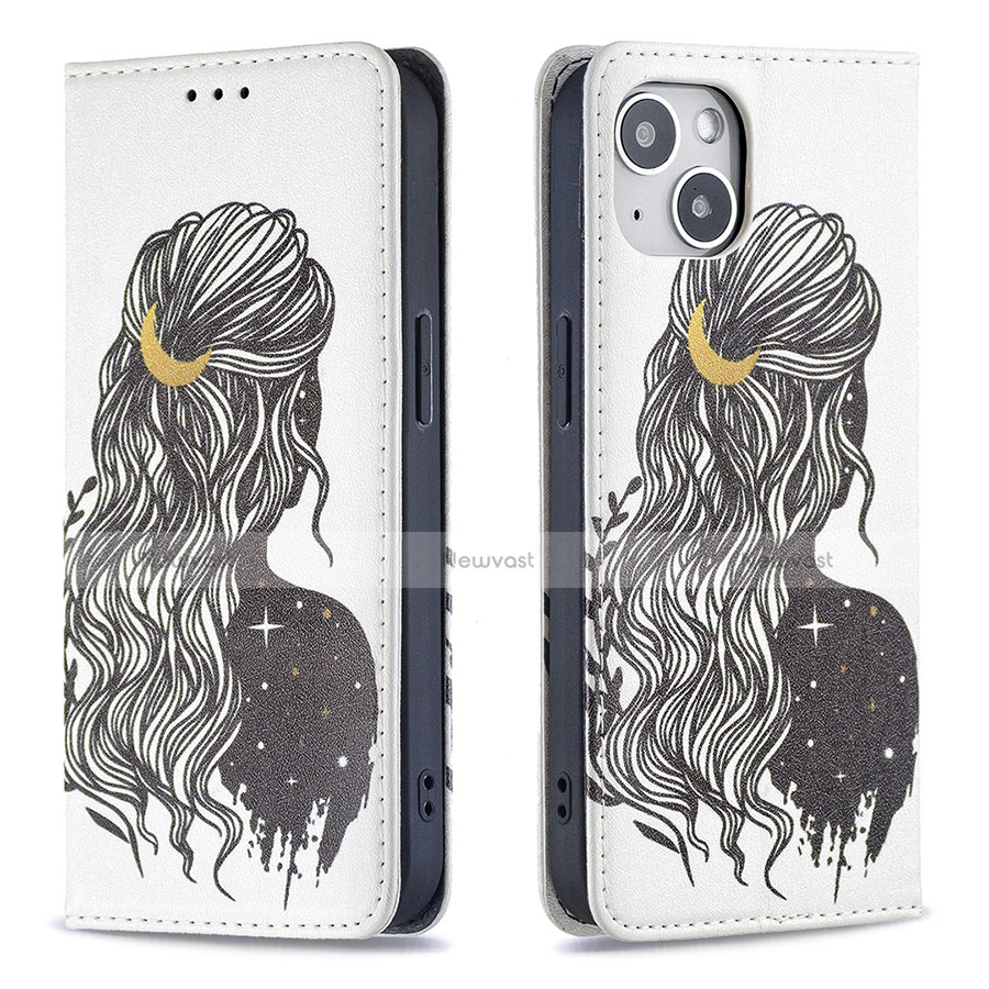 Leather Case Stands Fashionable Pattern Flip Cover Holder for Apple iPhone 13 Mini Gray