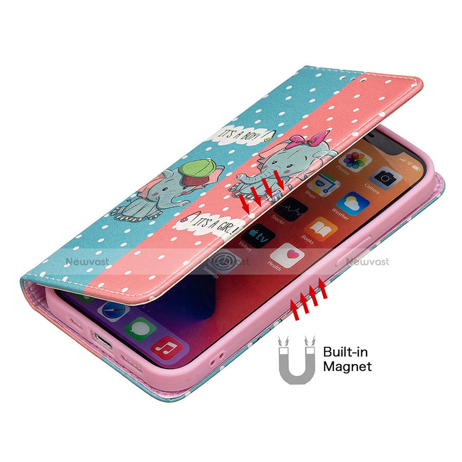 Leather Case Stands Fashionable Pattern Flip Cover Holder for Apple iPhone 13 Pink