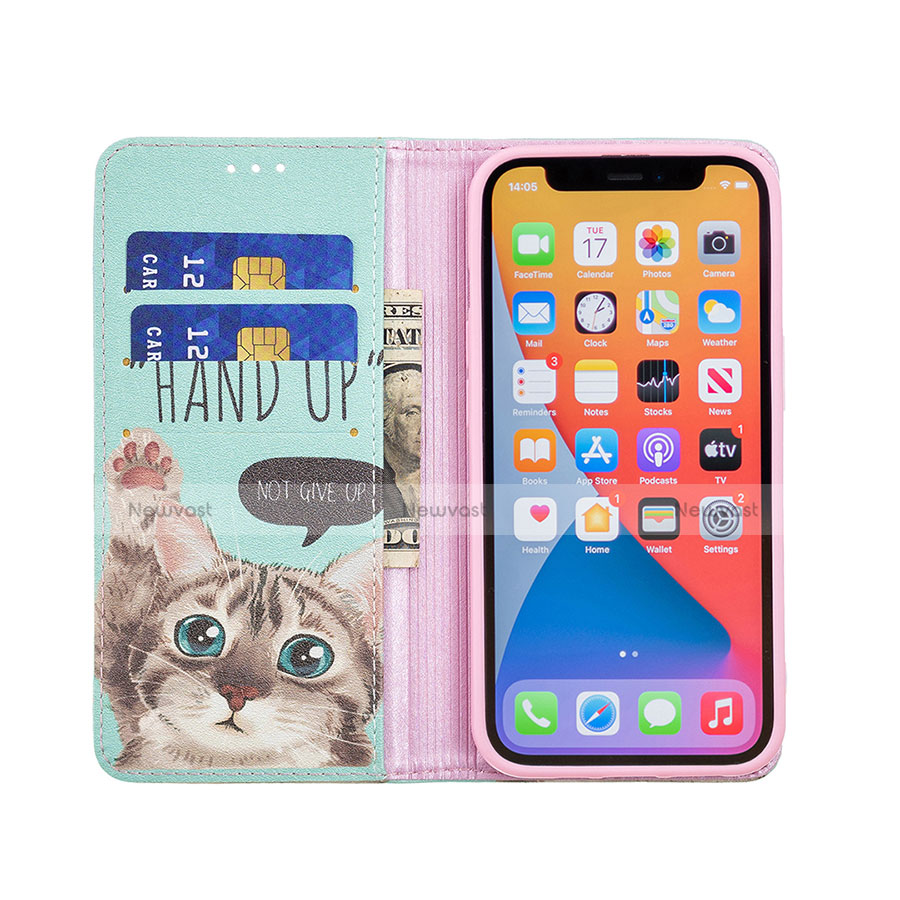 Leather Case Stands Fashionable Pattern Flip Cover Holder for Apple iPhone 13 Pro Pink