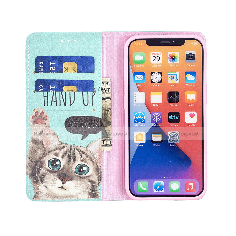 Leather Case Stands Fashionable Pattern Flip Cover Holder for Apple iPhone 14 Plus Cyan