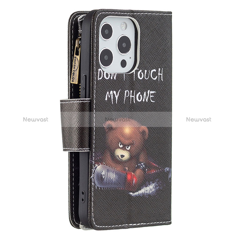 Leather Case Stands Fashionable Pattern Flip Cover Holder for Apple iPhone 14 Pro Max Black