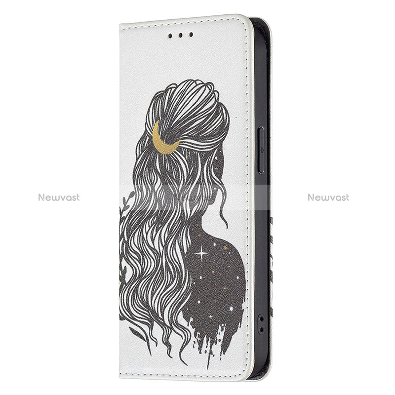 Leather Case Stands Fashionable Pattern Flip Cover Holder for Apple iPhone 14 Pro Max Gray