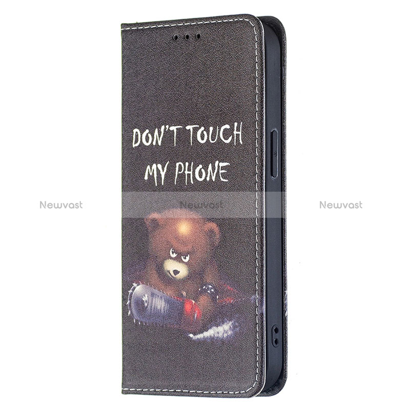 Leather Case Stands Fashionable Pattern Flip Cover Holder for Apple iPhone 15 Plus Black