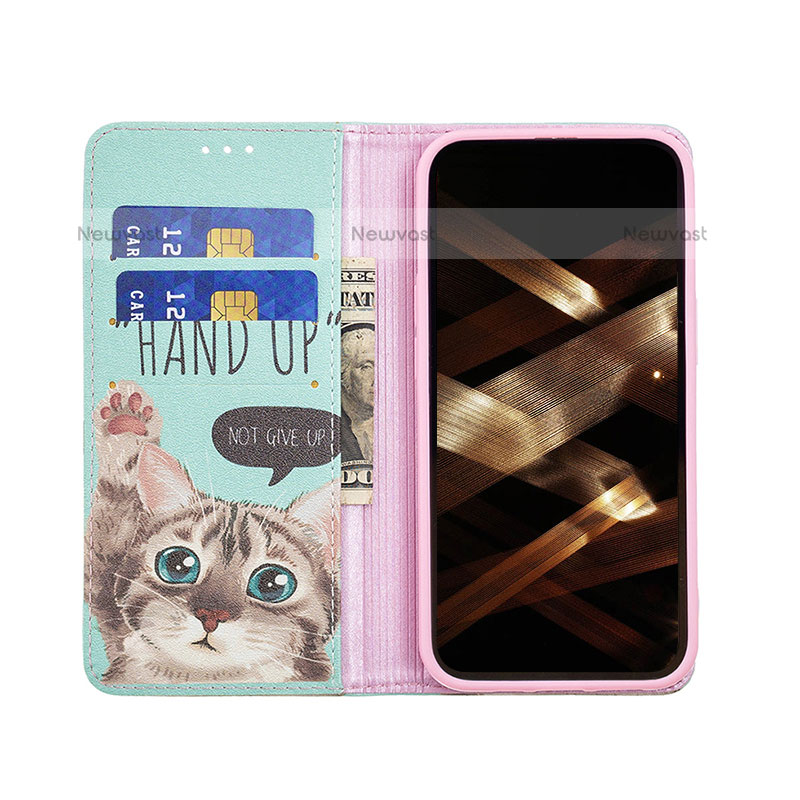Leather Case Stands Fashionable Pattern Flip Cover Holder for Apple iPhone 15 Pro Max Pink