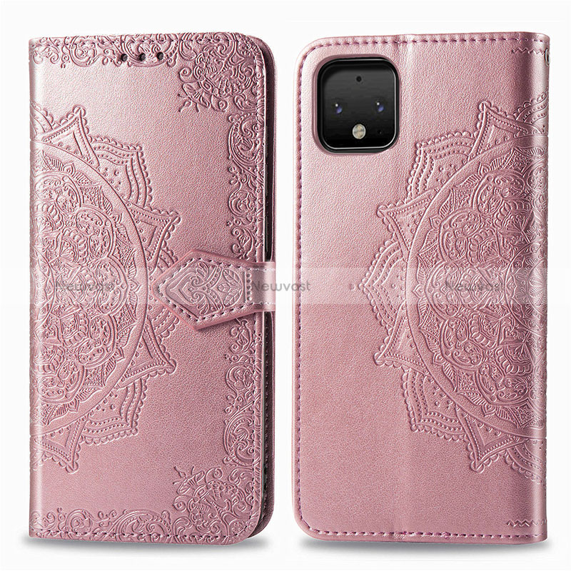 Leather Case Stands Fashionable Pattern Flip Cover Holder for Google Pixel 4 Rose Gold