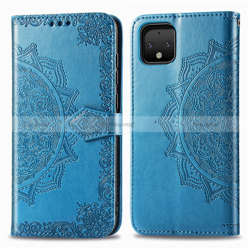 Leather Case Stands Fashionable Pattern Flip Cover Holder for Google Pixel 4 XL Blue