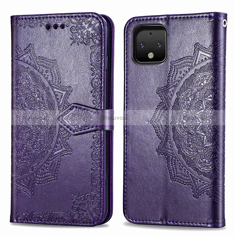 Leather Case Stands Fashionable Pattern Flip Cover Holder for Google Pixel 4 XL Purple