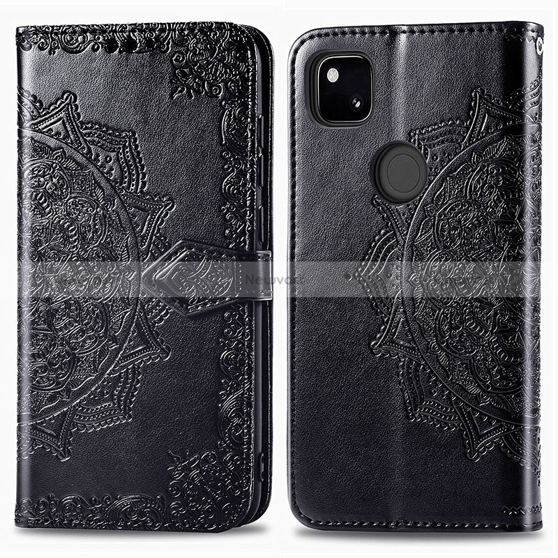 Leather Case Stands Fashionable Pattern Flip Cover Holder for Google Pixel 4a Black