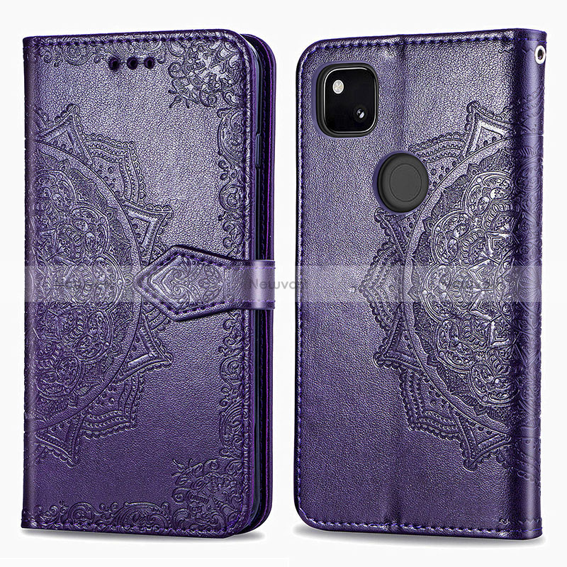 Leather Case Stands Fashionable Pattern Flip Cover Holder for Google Pixel 4a Purple