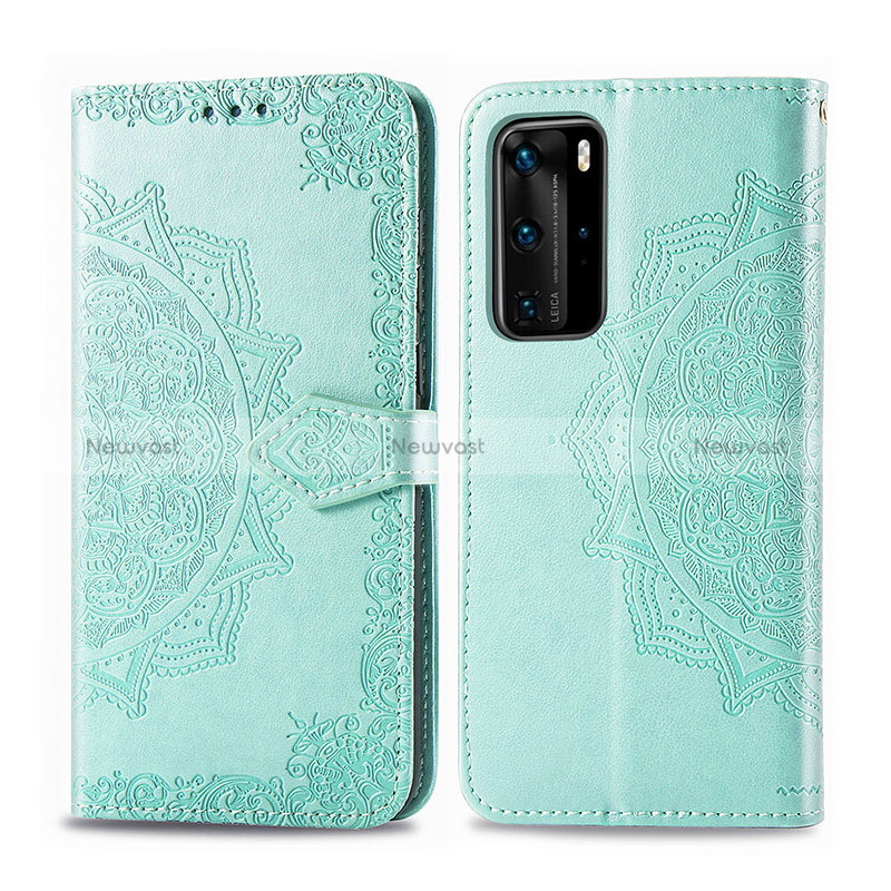 Leather Case Stands Fashionable Pattern Flip Cover Holder for Huawei P40 Pro Green