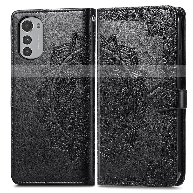 Leather Case Stands Fashionable Pattern Flip Cover Holder for Motorola Moto E32s Black