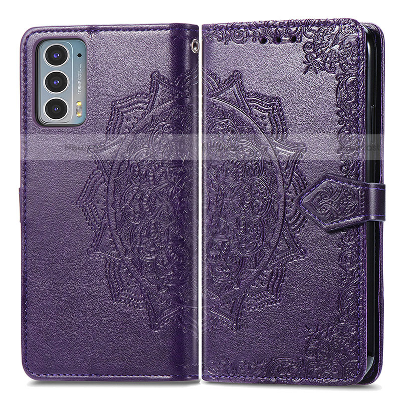 Leather Case Stands Fashionable Pattern Flip Cover Holder for Motorola Moto Edge 20 5G Purple