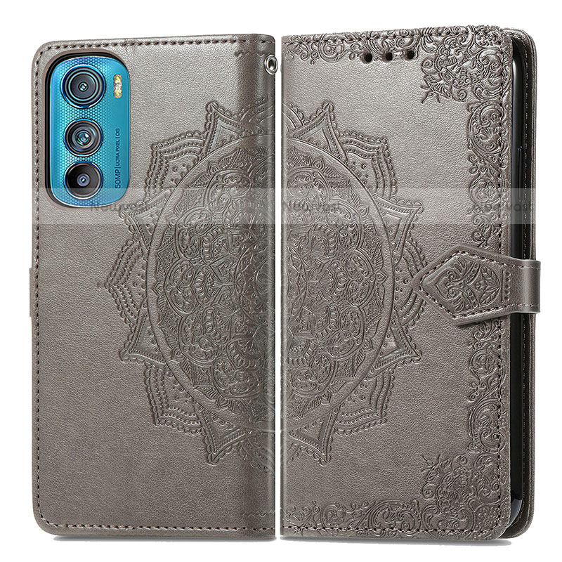Leather Case Stands Fashionable Pattern Flip Cover Holder for Motorola Moto Edge 30 5G Gray