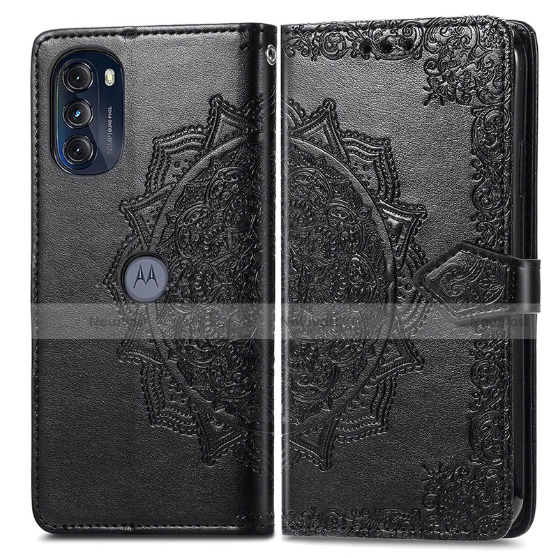 Leather Case Stands Fashionable Pattern Flip Cover Holder for Motorola Moto G 5G (2022) Black