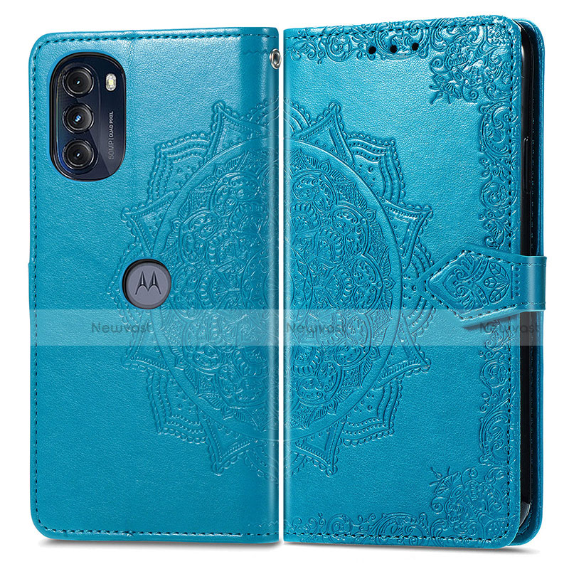 Leather Case Stands Fashionable Pattern Flip Cover Holder for Motorola Moto G 5G (2022) Blue