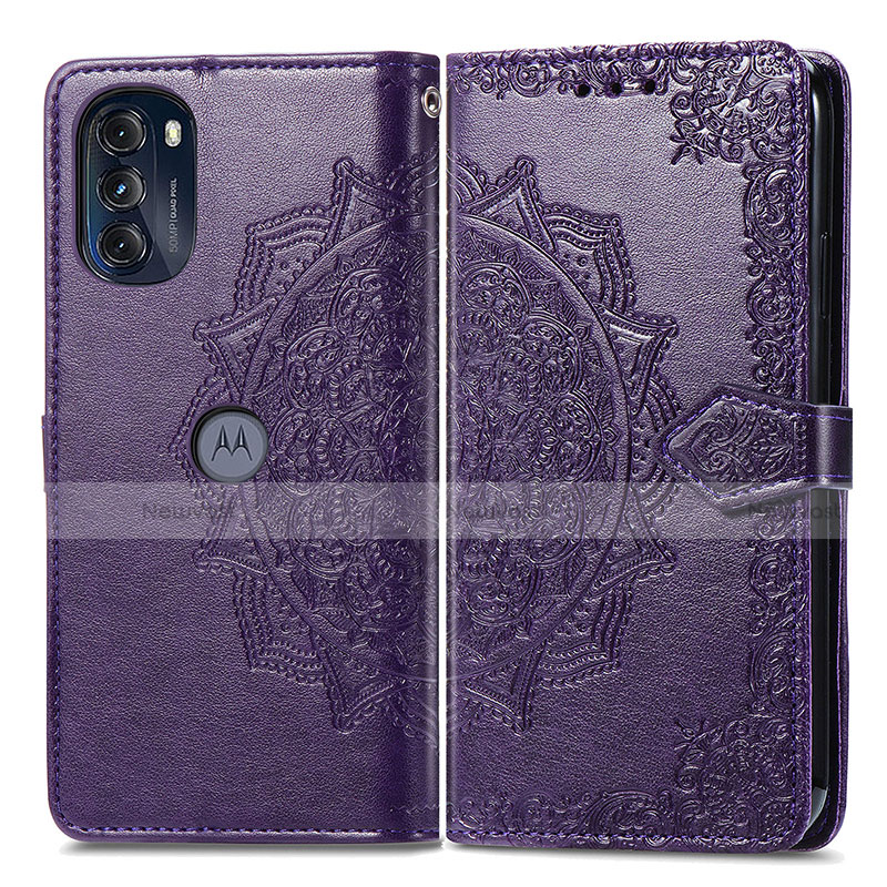Leather Case Stands Fashionable Pattern Flip Cover Holder for Motorola Moto G 5G (2022) Purple