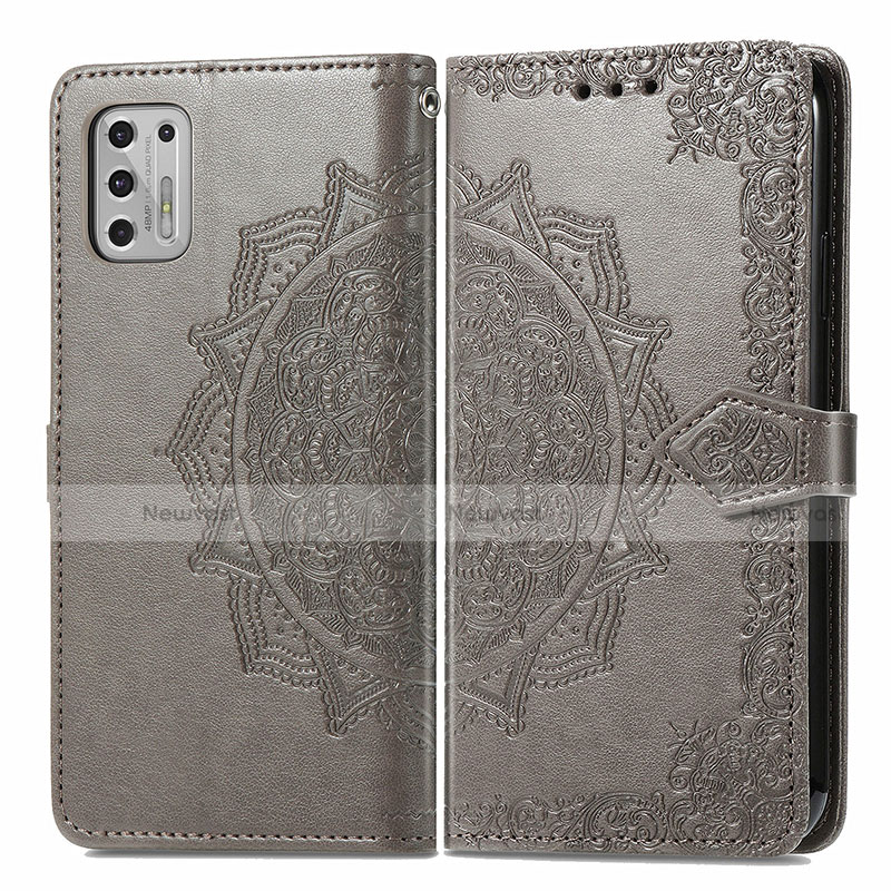 Leather Case Stands Fashionable Pattern Flip Cover Holder for Motorola Moto G Stylus (2021) Gray
