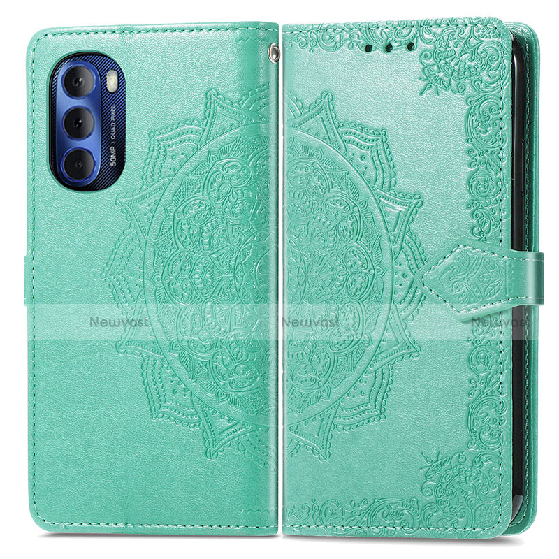 Leather Case Stands Fashionable Pattern Flip Cover Holder for Motorola Moto G Stylus (2022) 5G Green