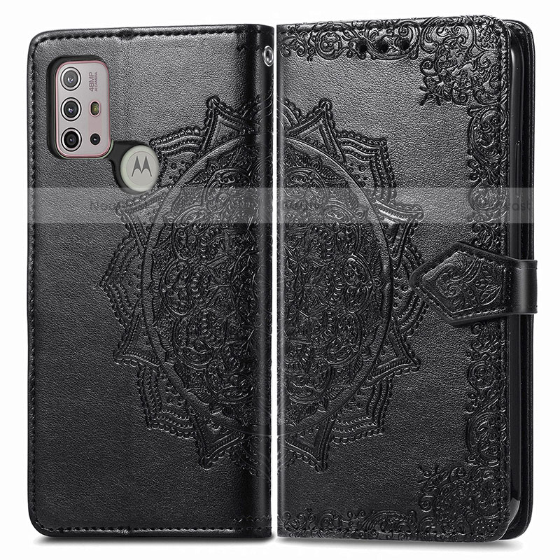 Leather Case Stands Fashionable Pattern Flip Cover Holder for Motorola Moto G10 Black