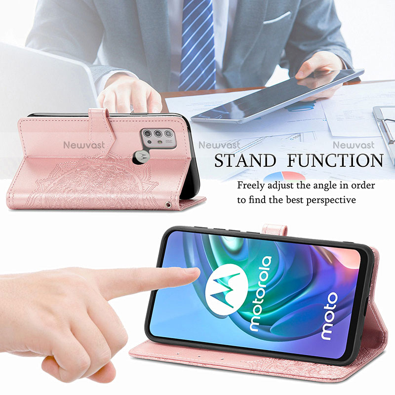 Leather Case Stands Fashionable Pattern Flip Cover Holder for Motorola Moto G10 Power