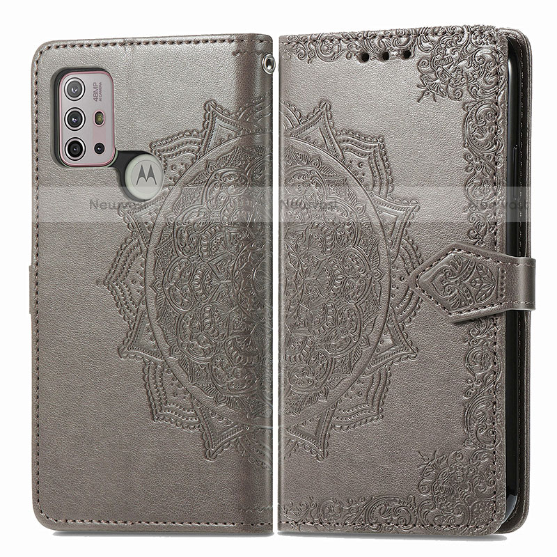 Leather Case Stands Fashionable Pattern Flip Cover Holder for Motorola Moto G10 Power Gray
