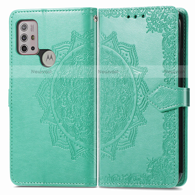 Leather Case Stands Fashionable Pattern Flip Cover Holder for Motorola Moto G10 Power Green