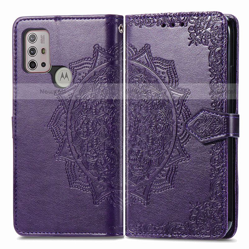Leather Case Stands Fashionable Pattern Flip Cover Holder for Motorola Moto G10 Purple