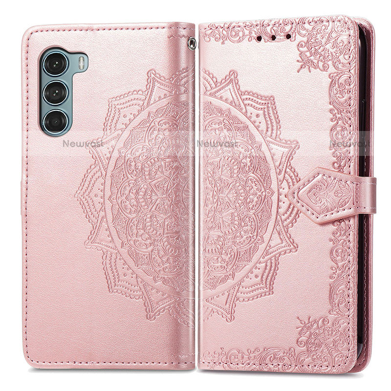 Leather Case Stands Fashionable Pattern Flip Cover Holder for Motorola Moto G200 5G