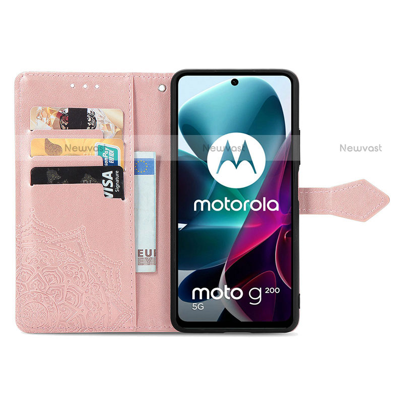 Leather Case Stands Fashionable Pattern Flip Cover Holder for Motorola Moto G200 5G