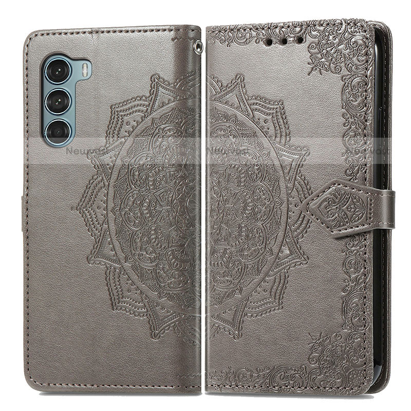 Leather Case Stands Fashionable Pattern Flip Cover Holder for Motorola Moto G200 5G Gray