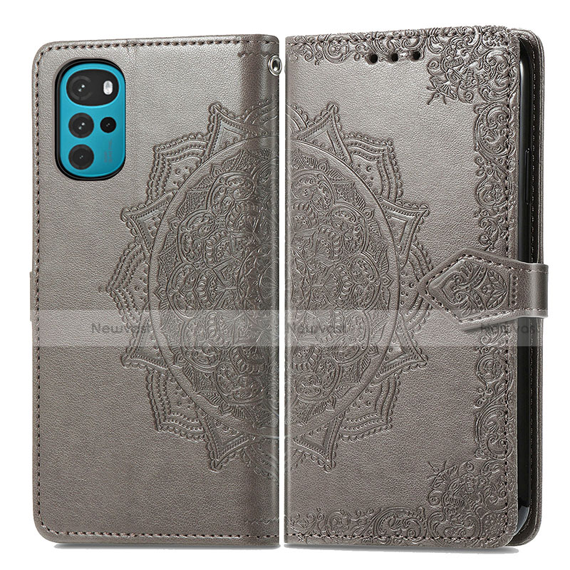 Leather Case Stands Fashionable Pattern Flip Cover Holder for Motorola Moto G22 Gray