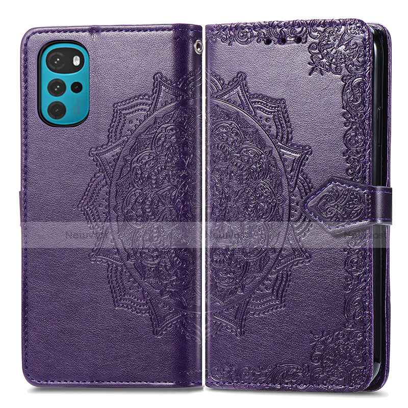 Leather Case Stands Fashionable Pattern Flip Cover Holder for Motorola Moto G22 Purple