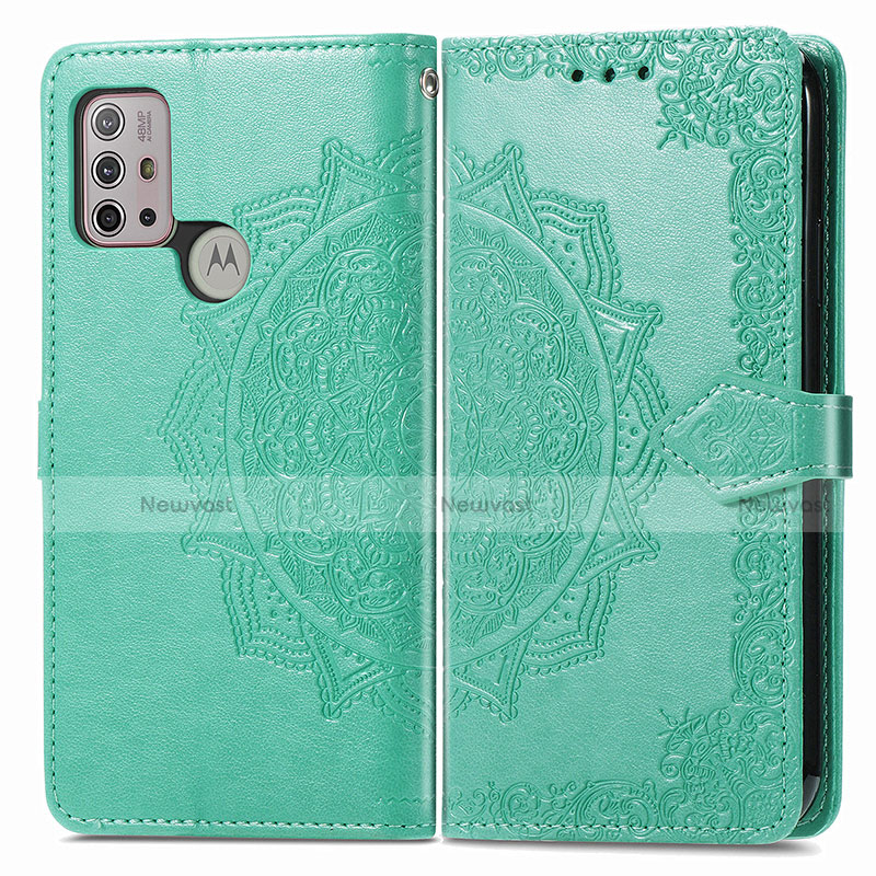 Leather Case Stands Fashionable Pattern Flip Cover Holder for Motorola Moto G30 Green