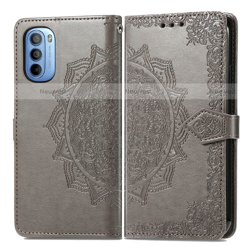 Leather Case Stands Fashionable Pattern Flip Cover Holder for Motorola Moto G31 Gray