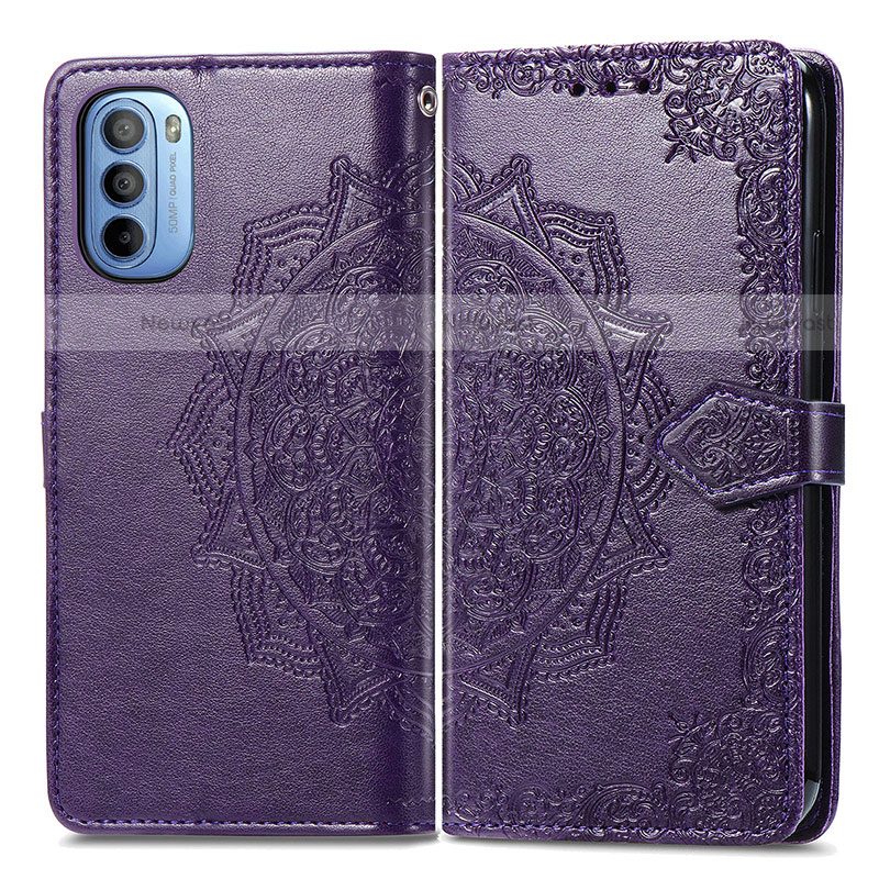 Leather Case Stands Fashionable Pattern Flip Cover Holder for Motorola Moto G31 Purple