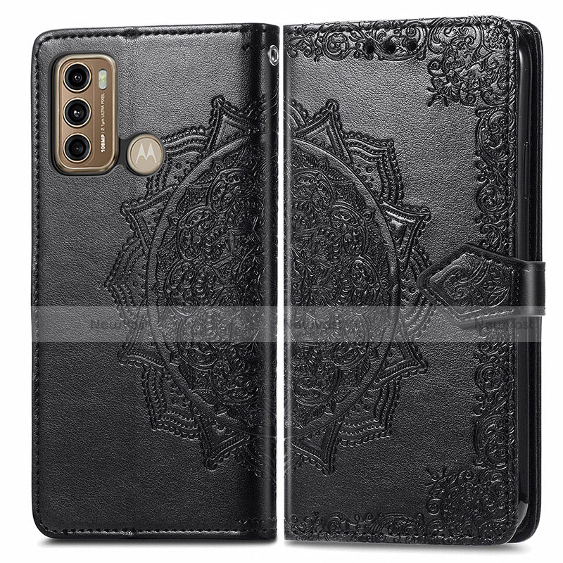 Leather Case Stands Fashionable Pattern Flip Cover Holder for Motorola Moto G40 Fusion Black