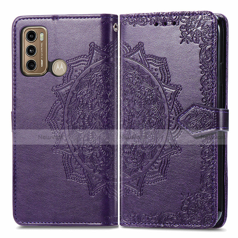Leather Case Stands Fashionable Pattern Flip Cover Holder for Motorola Moto G40 Fusion Purple