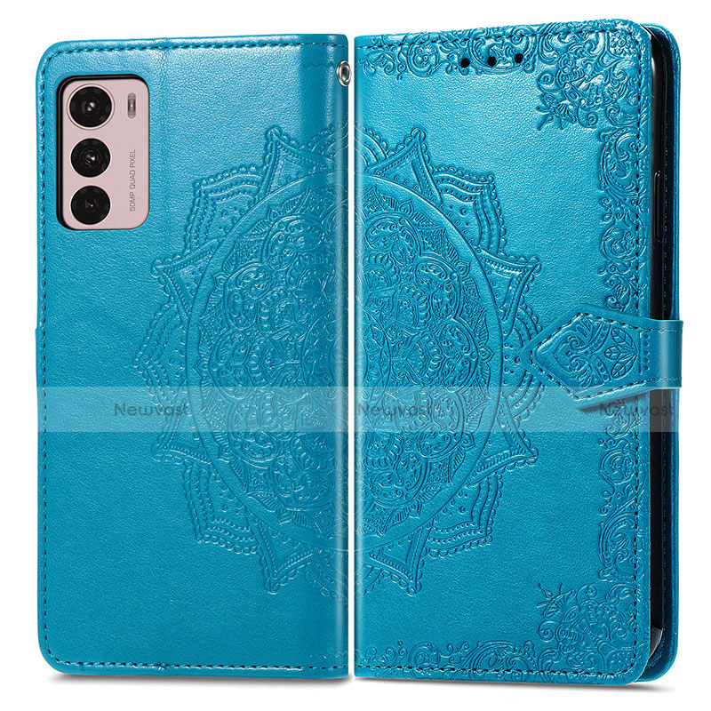 Leather Case Stands Fashionable Pattern Flip Cover Holder for Motorola Moto G42 Blue