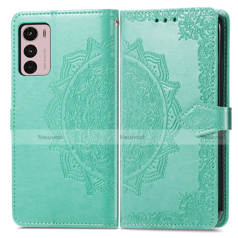 Leather Case Stands Fashionable Pattern Flip Cover Holder for Motorola Moto G42 Green