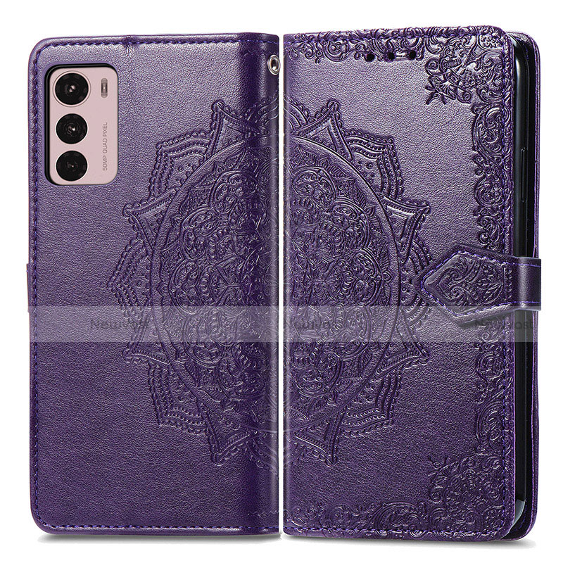 Leather Case Stands Fashionable Pattern Flip Cover Holder for Motorola Moto G42 Purple