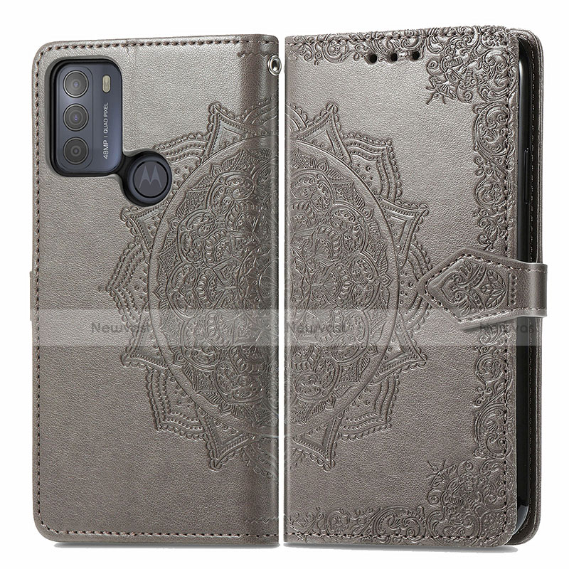Leather Case Stands Fashionable Pattern Flip Cover Holder for Motorola Moto G50 Gray