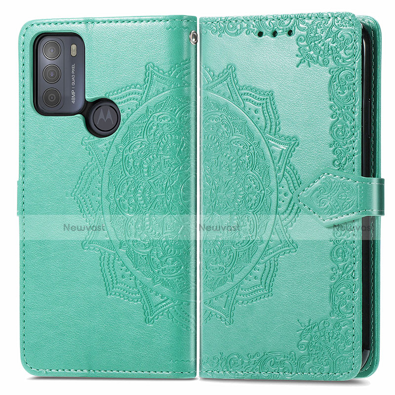 Leather Case Stands Fashionable Pattern Flip Cover Holder for Motorola Moto G50 Green